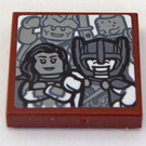 LEGO Roodachtig Bruin Tegel 2 x 2 met Thor Hoofd en Woman Sticker met groef (3068)
