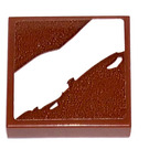LEGO Reddish Brown Tile 2 x 2 with White Stripe on Reddish Brown Sticker with Groove (3068)