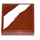 LEGO Reddish Brown Tile 2 x 2 with White Stripe on Reddish Brown Sticker with Groove (3068)
