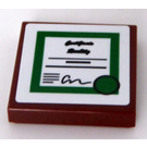 LEGO Reddish Brown Tile 2 x 2 with Writing and Green Round Sticker with Groove (3068)