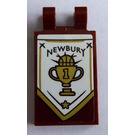 LEGO Reddish Brown Tile 2 x 3 with Horizontal Clips with Gold Cup with number 1 and 'NEWBURY' without notch on the gold border Sticker (Thick Open 'O' Clips) (30350)