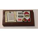 LEGO Roodachtig Bruin Tegel 2 x 4 met 'SANTA NEEDS YOU', Santa, List Sticker (87079)