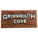 LEGO Rötlich-braun Fliese 2 x 4 mit Wood Grimsmouth Cove mit Rivets Aufkleber (87079)