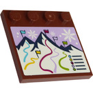 LEGO Reddish Brown Tile 4 x 4 with Studs on Edge with Map with Mountain Routes Sticker (6179)