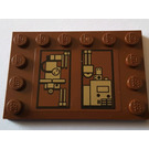 LEGO Reddish Brown Tile 4 x 6 with Studs on 3 Edges with Gold Mechanical Pattern Model Right Side Sticker