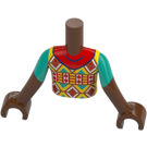 LEGO Rötliches Braun Zac mit Rot, Gelb und Grün Kapuzenpullover Friends Torso (92456)