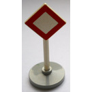 LEGO Road Sign (old) square on point with red border on white background with base Type 2