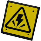 LEGO Roadsign Clip-on 2 x 2 Square with Electricity Danger Sticker with Open 'O' Clip (15210)