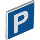 LEGO Roadsign Clip-on 2 x 2 Square with Parking P sign with Open 'O' Clip (15210 / 98351)