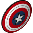 LEGO Round Shield with Curved Face with Captain America Star in Dark Blue Circle and Silver Highlights (75902)