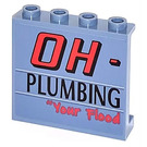 LEGO Sand Blue Panel 1 x 4 x 3 with OH-  PLUBING "Your Flood Sticker with Side Supports, Hollow Studs (35323)