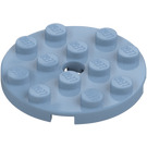 LEGO Sand blå Plate 4 x 4 Rund med Hull og Snapstud (60474)