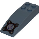LEGO Sand Blue Slope 2 x 6 Curved with White and Purple Spiral in Dark Red Circle and Mechanical Pattern Sticker (44126)