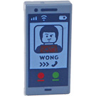 LEGO Piaskowy Niebieski Gładka płytka 1 x 2 z "Wong" Calling NA Mobile Phone z rowkiem (3069 / 104125)