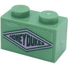 LEGO Sand Green Brick 1 x 2 with Honeydukes in Diamond Sticker with Bottom Tube (3004)