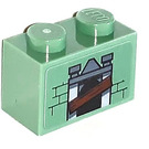 LEGO Sand Green Brick 1 x 2 with Nailed up Window Sticker with Bottom Tube (3004)