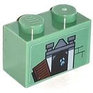 LEGO Sand Green Brick 1 x 2 with Window with Ghost Sticker with Bottom Tube (3004)