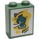 LEGO Zandgroen Steen 1 x 2 x 2 met Dark Turquoise Pottery Aan Geel Background Sticker met Stud houder aan de binnenzijde (3245)