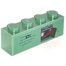 LEGO Sand Green Brick 1 x 4 with Wall with nailed up Window Sticker (3010)