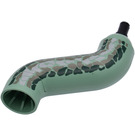 LEGO Sand Green Curved Snake / Serpent Neck with Scales Pattern, with Black Joiner Pin