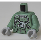 LEGO Sand Green Minifig Torso with Torn Sweatshirt and Skull and Crossbones (973)