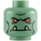 LEGO Sandgrün Minifigur Kopf mit Rote Augen, Schwarz Cheek Lines und Zwei Upwards Fangs (Sicherheitsnoppe) (3626 / 61331)