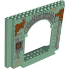 LEGO Sand Green Panel 4 x 16 x 10 with Gate Hole with Arkham Asylum Decoration (15626 / 54975)