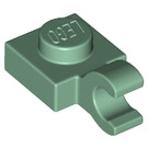 LEGO Sandgrün Platte 1 x 1 mit Horizontaler Clip (Dick geöffneter O-Clip) (52738 / 61252)