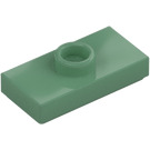 LEGO Sand Grønn Plate 1 x 2 med 1 Knott (med rille og bunnknottholder) (15573 / 78823)