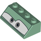 LEGO Zandgroen Helling 2 x 4 (45°) met Grijs Ogen Aan Wit met ruw oppervlak (3037 / 96164)