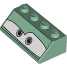 LEGO Sand Green Slope 2 x 4 (45°) with Gray Eyes on White with Rough Surface (3037 / 96164)