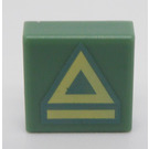 LEGO Sand Green Tile 1 x 1 with Bright Light Yellow Triangle and Stripe with Groove (3070 / 100997)