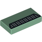 LEGO Sand Green Tile 1 x 2 with Black and Silver Grille 8649 with Groove (3069 / 96155)
