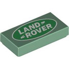 LEGO Zandgroen Tegel 1 x 2 met "Land Rover" met groef (3069 / 103836)