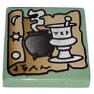 LEGO Sand Green Tile 2 x 2 with Cauldron, Mortar and Pestle, and Parchment with Groove (3068)