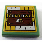 LEGO Sand Green Tile 2 x 2 with Gold and Silver 'CENTRAL ST.' Sticker with Groove (3068)