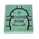 LEGO Sand Green Tile 2 x 2 with READING ROOM Sticker with Groove (3068)