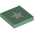 LEGO Sand Green Tile 2 x 2 with Star with Groove (3068 / 95846)