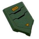 LEGO Sand Green Tile 2 x 3 Pentagonal with Armor Plates with Bright Light Orange Triangle and Rectangle Sticker (22385)
