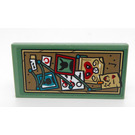 LEGO Sand Green Tile 2 x 4 with Pictures on pin bord Sticker (87079)