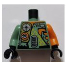 LEGO Sand Green Torso Sand Green, Orange and Silver Mechanical Pack and Body Armor Pattern / Sand Green Arm Right / Orange Arm Left / Black Hands (973)