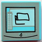 LEGO Sky Blue Tile 2 x 2 with Computer Monitor 5940 with Groove (3068)