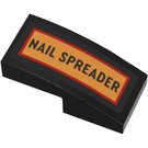 LEGO Slope 1 x 2 Curved with ‘NAIL SPREADER’, Bright Orange Background and Red Border (Left) Sticker