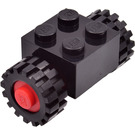 LEGO Small Tire with Offset Tread (without Band Around Center of Tread) with Brick 2 x 2 with Red Single Wheels (3137)