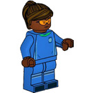 LEGO Soccer Player, Female, Blue Uniform, Dark Brown Hair, Orange Goggles Minifigure