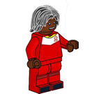 LEGO Voetbal Player, Vrouwelijk, Rood Uniform, Zwart Haar Minifiguur