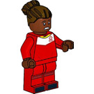 LEGO Voetbal Player, Vrouwelijk, Rood Uniform, Dark Bruin Haar met Bun Minifiguur