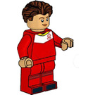 LEGO Soccer Player, Female, Red Uniform, Reddish Brown Wavy Hair Minifigure