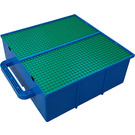 LEGO Storage Bin with Handle and Six Compartments with Green Baseplate Covers