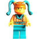 LEGO Stunt Bike Rider, Female met Oranje/Turquoise Outfit minifiguur